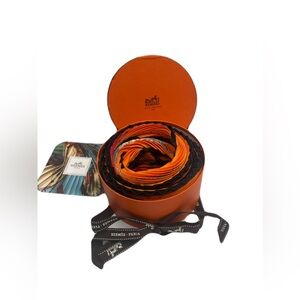 SOLD Hermes Plisse Silk Handkerchief  Pleated Scraf Orange multicolor W/box